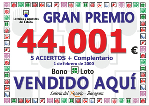 Premio repartido por Loter�a Del Rosario &mdash; Bonoloto 2000