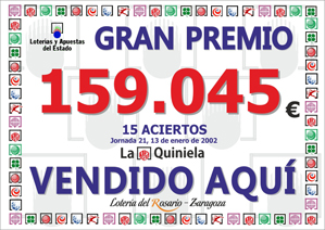 Premio repartido por Loter�a Del Rosario &mdash; La Quiniela 2002