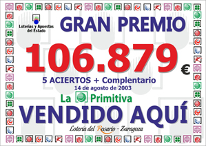 Premio repartido por Loter�a Del Rosario &mdash; La Primitiva 2003